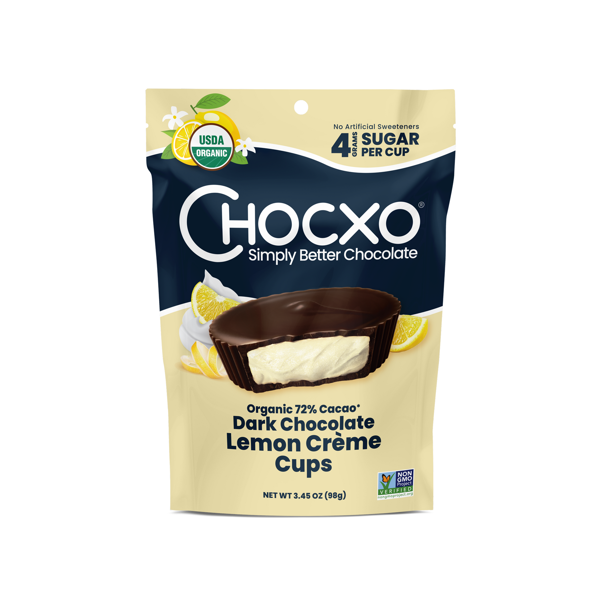 Chocxo Simply Better Chocolate 72% Cacao Dark Chocolate Lemon