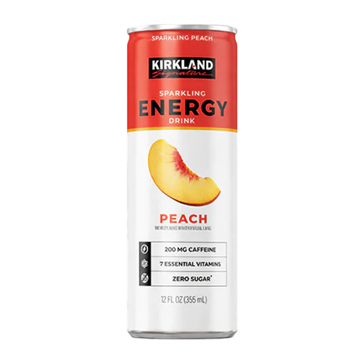 Kirkland Signature Sparkling Energy Drink Peach can product image